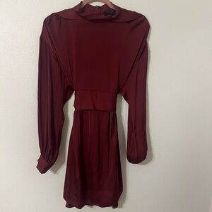 All Saints Deep Red Long Sleeve Dress
